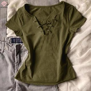 Áo thun ren chữ V Y2K thời trang nữ