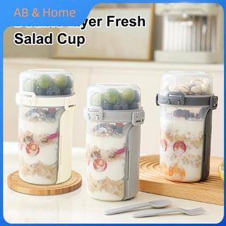ABQ 600ML Salad Bột Yến Mạch Cốc Ăn Sáng Cốc Đôi Ngũ Cốc Hạt Sữa Chua Bộ Hộp Đựng Có Giá Đỡ Thay Đồ Nĩa Chuẩn Bị Bữa Ăn VN