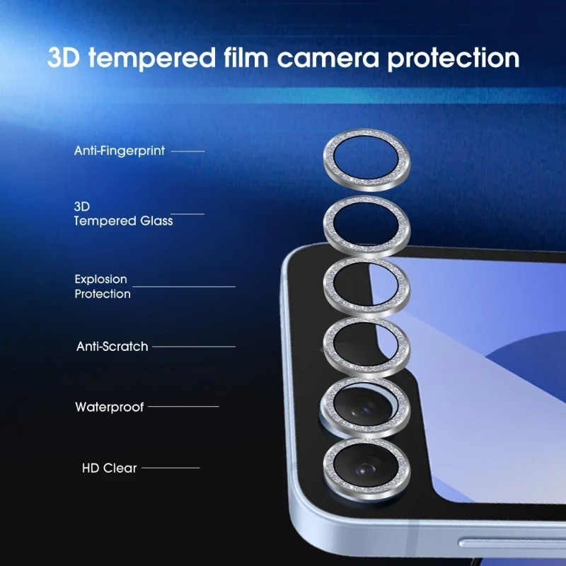 Dành Cho Samsung Galaxy Z Flip 7 Long Lanh Ống Kính Máy Ảnh Kính Cường Lực Cho Samsung Galaxy Z Fold 7 Full Cover Kim Loại Camera Bảo Vệ Ống Kính Vòng Nắp