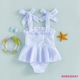 MG-Toddler Đồ Bơi Bé Gái Sọc Dễ Thương In Hình Không Tay Dây Buộc Vai Bộ Đồ Tắm Đồ Bơi Cho Bé