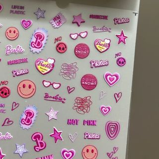Dập Nổi Làm Móng Tay Miếng Dán Ba Chiều Cô Gái Dễ Thương Màu Hồng Barbie Móng Tay Mặt Cười Tình Yêu Dính Chống Thấm Nước Trang Trí ZYMJ