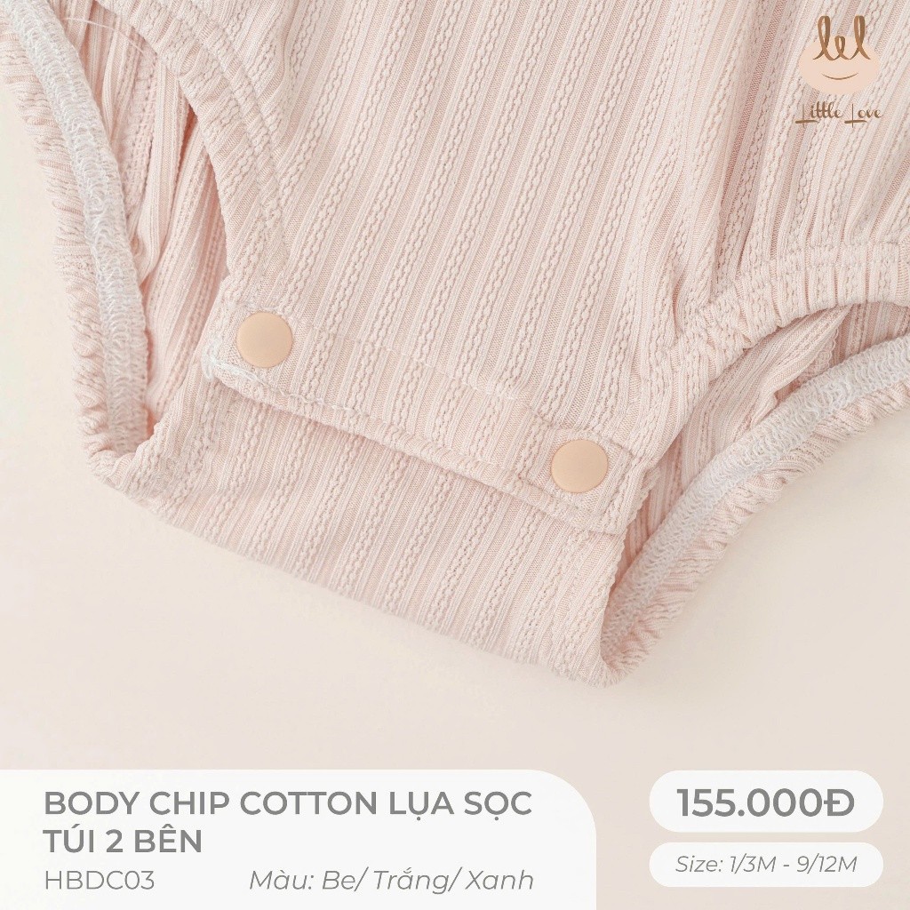 BODY CHIP COTTON LỤA CÓ TÚI 2 BÊN [  MỀM, MÁT, MỊN CO DÃN VÀ THẤM HÚT ] SZ 1/3M - 9/12M (HBDC03)