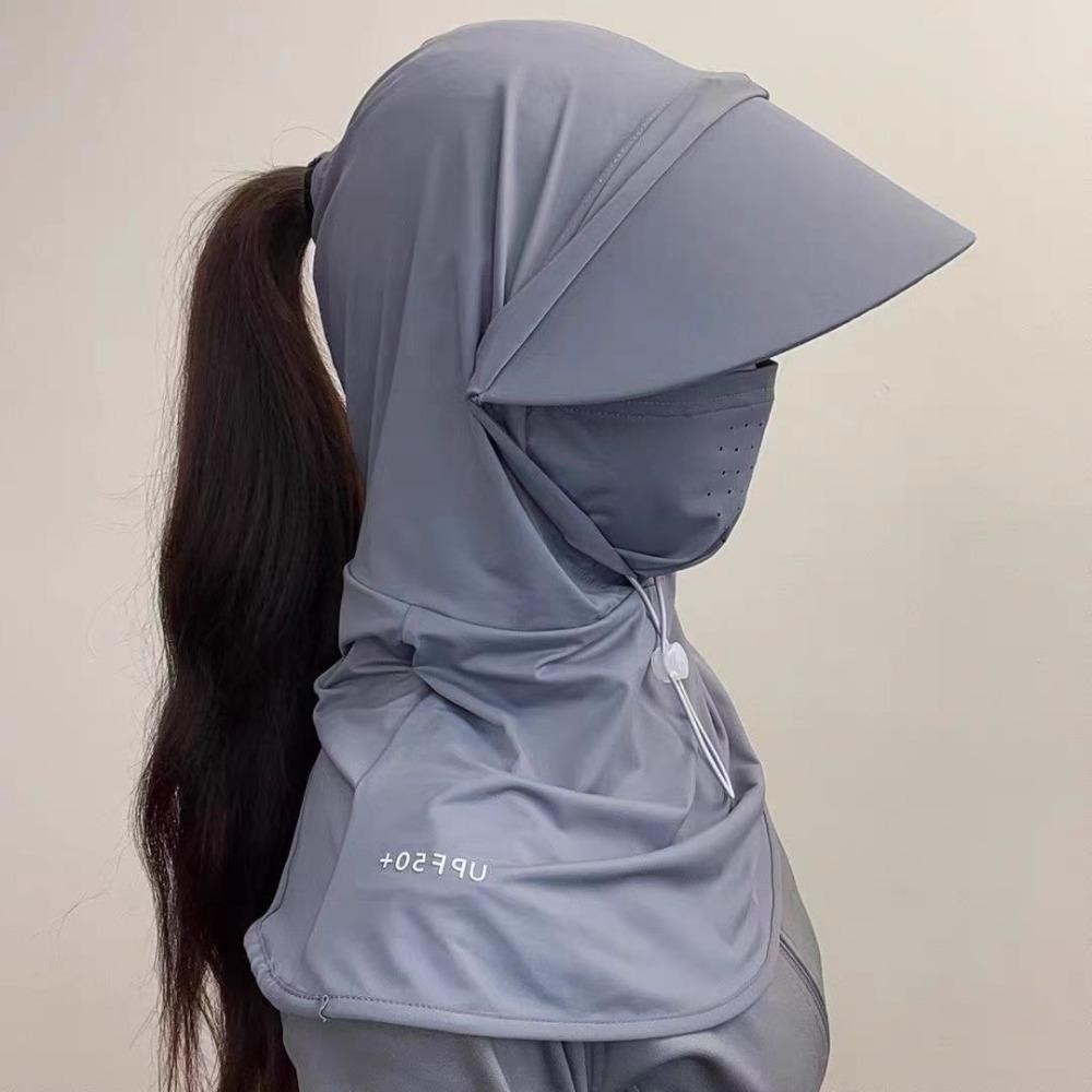 Mũ che nắng thoáng khí có nắp khăn choàng, Mũ chui đầu bằng lụa băng đi xe đạp vành to