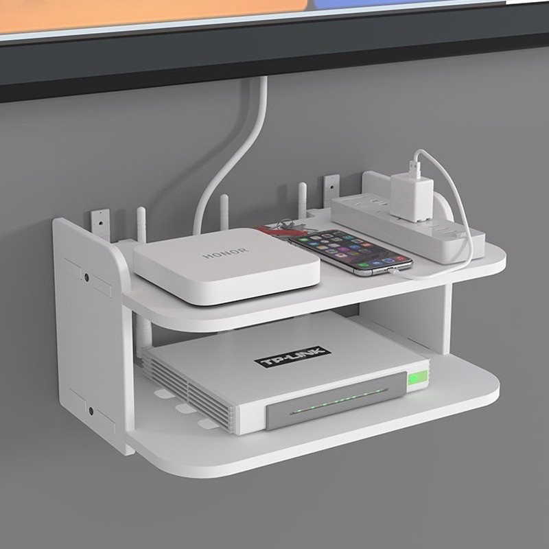 Kệ wifi treo tường 2 tầng không cần khoan để đầu thu kỹ thuật số, remote, điện thoại