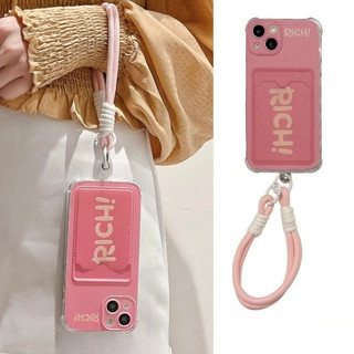 Dành Cho IPhone 17 16 15 14 13 12 11 ProMax X XR XS Max 7 8 Plus Màu hồng giàu dây buộc thẻ túi điện thoại trường hợp