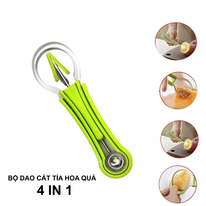 Bộ dụng cụ cắt tỉa hoa quả rau củ set 3 món inox Bộ dao tỉa hoa quả đa năng， Set 3 món，Múc dưa hấu (tạo hình quả cầu)