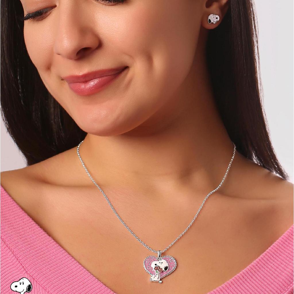 Hoạt Hình Snoopy Hồng Đào Trái Tim Vòng Cổ Cặp Đôi Quà Tặng Mặt Dây Chuyền Hoạt Hình Chó Xương Đòn Dây Chuyền Ngày Lễ Tình Nhân Vòng Cổ