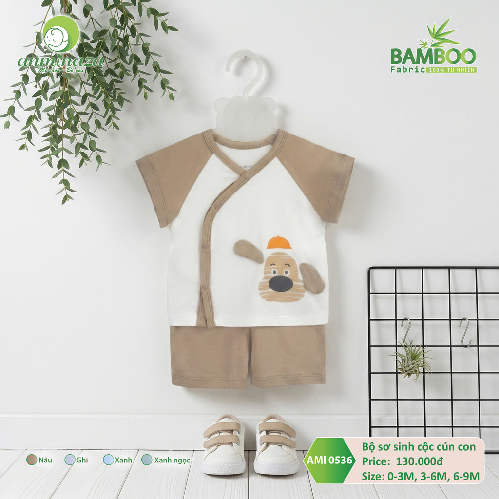 Bộ Sơ Sinh Cộc Cún Con Anminaza Chất Vải Sợi Tre An Toàn Thấm Hút - Hàng Chính Hãng AMI0536
