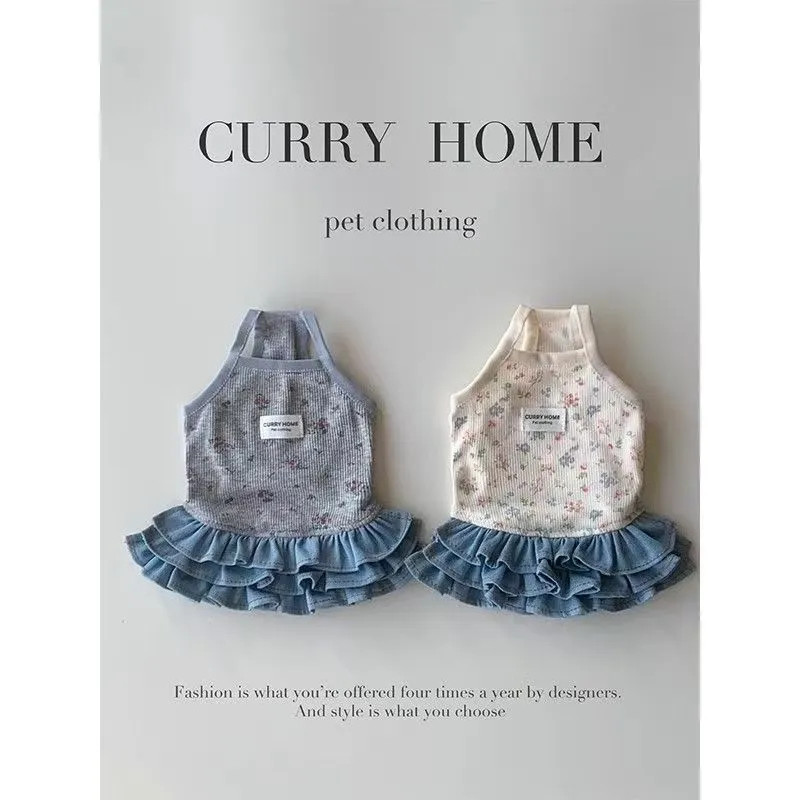 Pet Denim Thủy Thủ Phù Hợp Với Chó Nhỏ Sữa Chó Hoa Cami