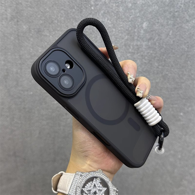 Vỏ silicon mờ chống vân tay bán trong suốt cho iPhone 17 Air 16 15 14 13 12 Pro Max có dây đeo chống sốc