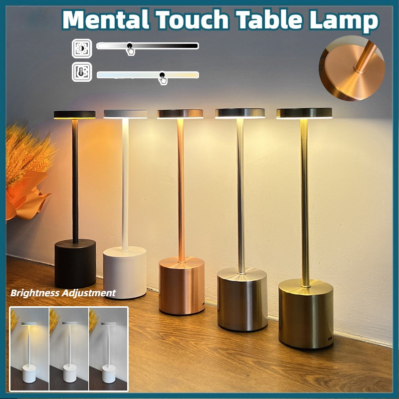Đèn bàn LED kim loại , điều khiển cảm ứng, điều chỉnh độ sáng 3 tông màu, sạc USB, ngủ Nhà hàng Quán ba