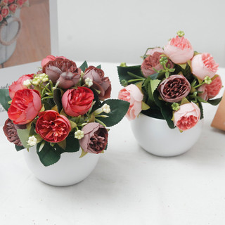 Trà Lụa Nhân Tạo Hoa Hồng Chậu Cây Cảnh Mini Hoa Giả Có Nồi Văn Phòng Nhà Trang Trí Bàn Thẩm Mỹ Phong Cách Bắc Âu Để Bàn Trang Trí Quà Tặng