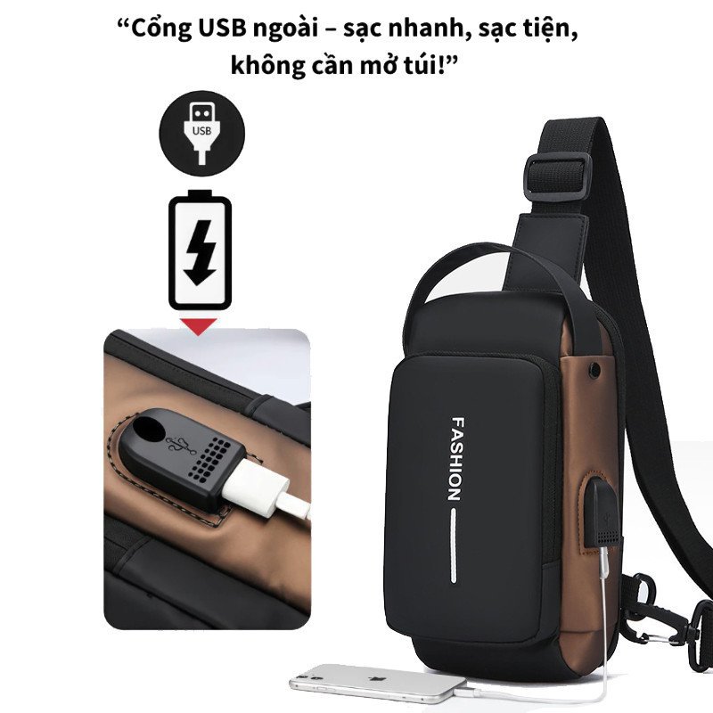 túi đeo chéo da PU chống nước khóa số bảo mật đa ngăn khoa học phù hợp đi làm phượt du lịch nam nữ
