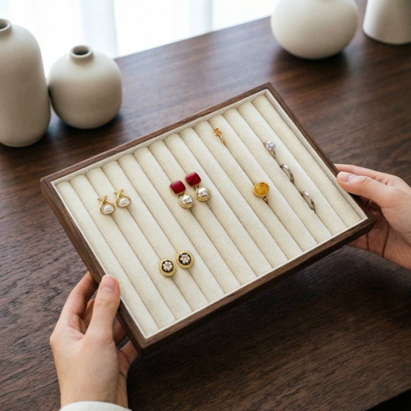 Hộp Đựng Trang Sức Gỗ Óc Chó Khay Trưng Bày Vải Nhung Mềm Bảo Vệ Lưu Trữ Lớn Nhiều Ngăn Retro