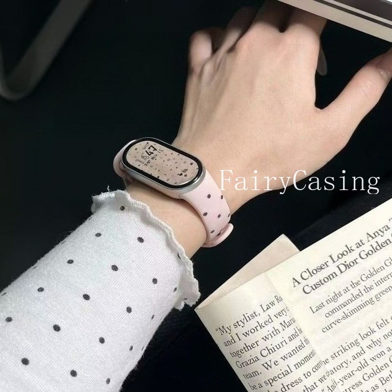 Dây đeo đồng hồ in chấm bi thời trang cho Xiaomi Mi Band 10 9 8 Phiên bản gốm Vòng đeo tay thay thế dây đeo silicon