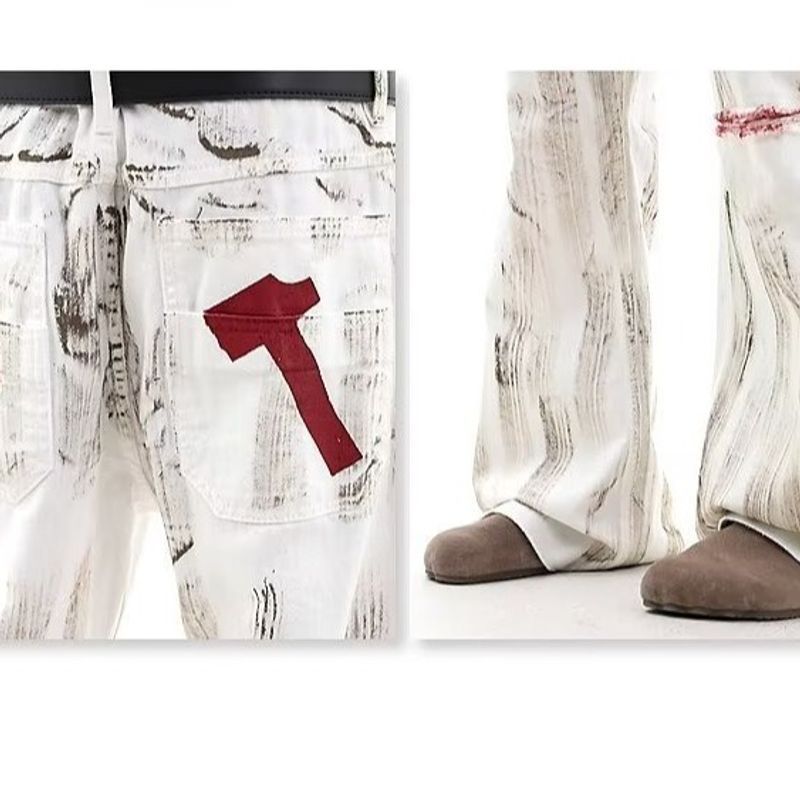 VG Quần Mỹ Vintage Đau Khổ Chân Thẳng Denim Nam Ống Rộng Quần Thường Ngày
