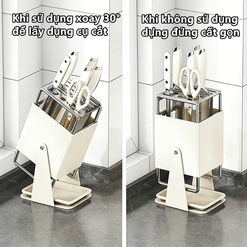 Kệ cài dao kéo có khay hứng nước tiện lợi, chất liệu thép chống gỉ bền bỉ, tiết kiệm không gian bếp