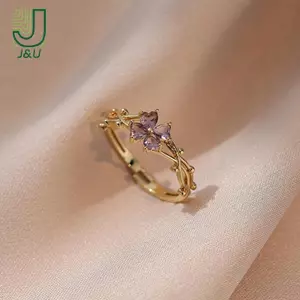 Nhẫn đeo tay thiết kế hoa bốn lá tinh tế thời trang cổ điển được cá nhân hóa rỗng Vòng mở đầu có thể điều chỉnh