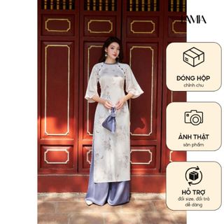 Áo dài tay lỡ cổ tròn phối tà ngắn AD195