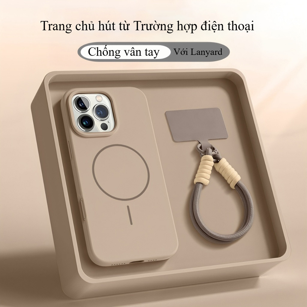 Ốp lưng silicone từ tính chống sốc cho iPhone 17 Air 16 15 14 13 12 Pro Max 11 kèm dây đeo