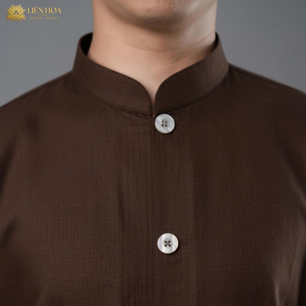 Đồ Lam Nam Đi Chùa Liên Hoa |Pháp Phục Nam Linen Cổ Trụ Tay Ngắn Cúc Cài| Quần Áo Đi Chùa Thoáng Mát