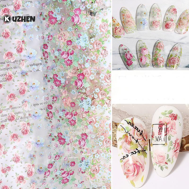 KUZHEN Hoa Nail Transfer Foil Stiers 100cm Hoa Hồng Giấy Cho Salon Và Gia Đình DIY Làm Móng Tay Sáng Tạo Thiết Kế Móng Tay HOT