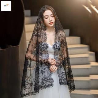 Khăn choàng cưới ren đen Mantilla dài dành cho nữ