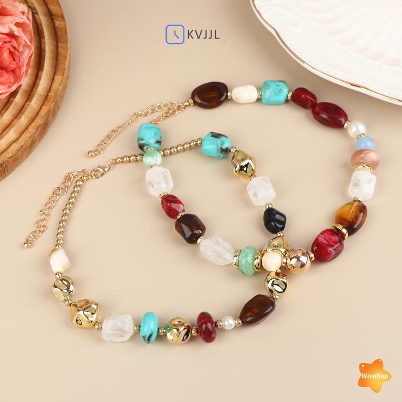 Mặt hàng mới: Choker ngắn bohemian vintage màu nhựa acrylic đính hạt nelace, có thể điều chỉnh