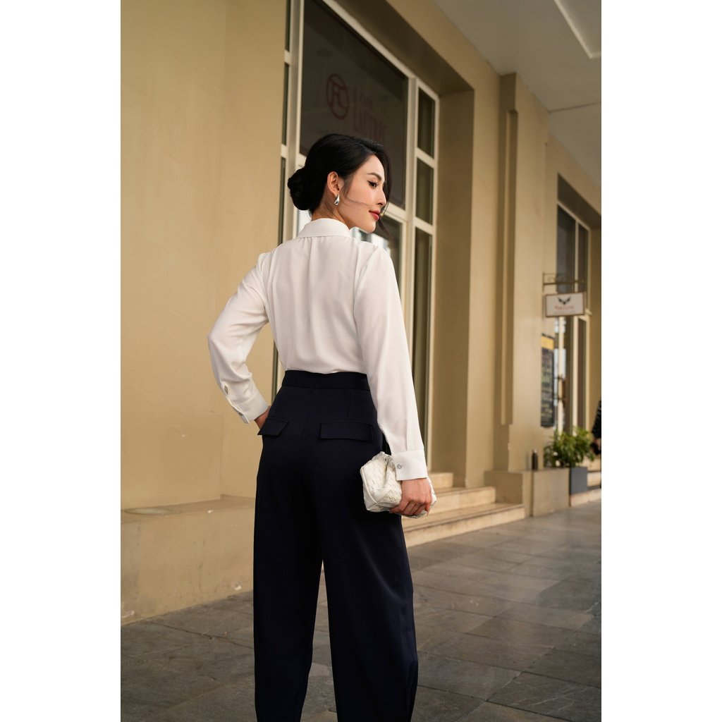 Áo sơ mi nữ ELLA DORA lụa trắng form suông tay dài thanh lịch sang trọng phong cách công sở [SM73]