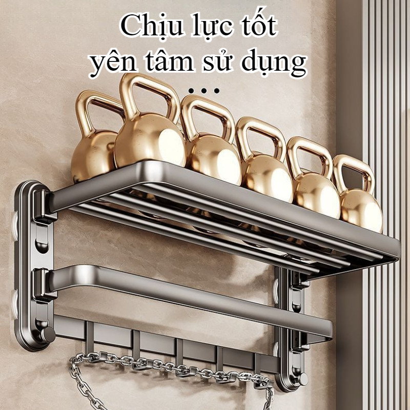 Giá Treo Khăn Nhà Tắm,Hút Chân Không,04 Cốc Hút Siêu Chắc,gấp gọn,50/60cm,Không Khoan Đục,Chống Han Gỉ