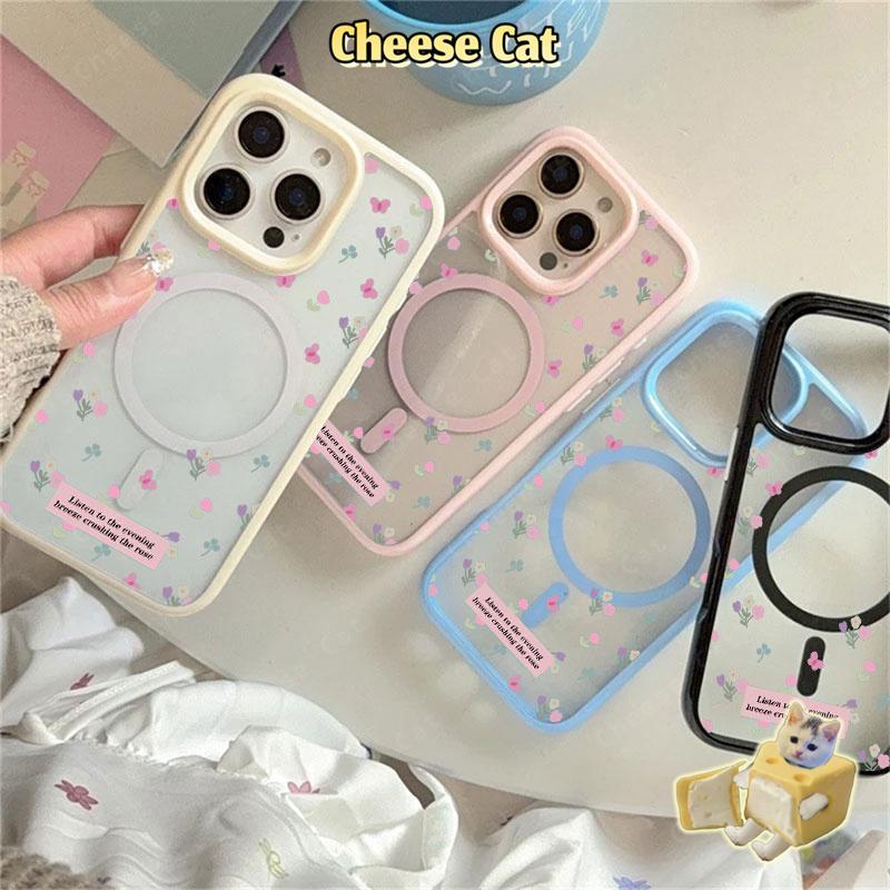 hoa Ốp điện thoại từ tính cho iPhone 11 12 13 14 15 16 17 Pro Max 7 Plus XR Xs Max Vỏ điện thoại màu hồng