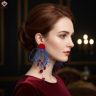 Bông Tai Dài Màu Xanh Đỏ, Phong Cách Phóng Đại Retro Thích Hợp Cho Cô Dâu Và Kỳ Nghỉ