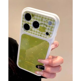 Bảo vệ toàn bộ ống kính Vỏ điện thoại kẻ sọc màu kẹo Hellokitty cho iPhone 17Promax 17Pro 15 16 Pro Max Vỏ Acrylic mạ điện chống sốc cho nữ