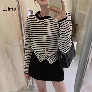 LUImo Hàn Quốc Retro Sọc Tròn Ne Dài Tay Dệt Kim Áo Cardigan Nữ SBS