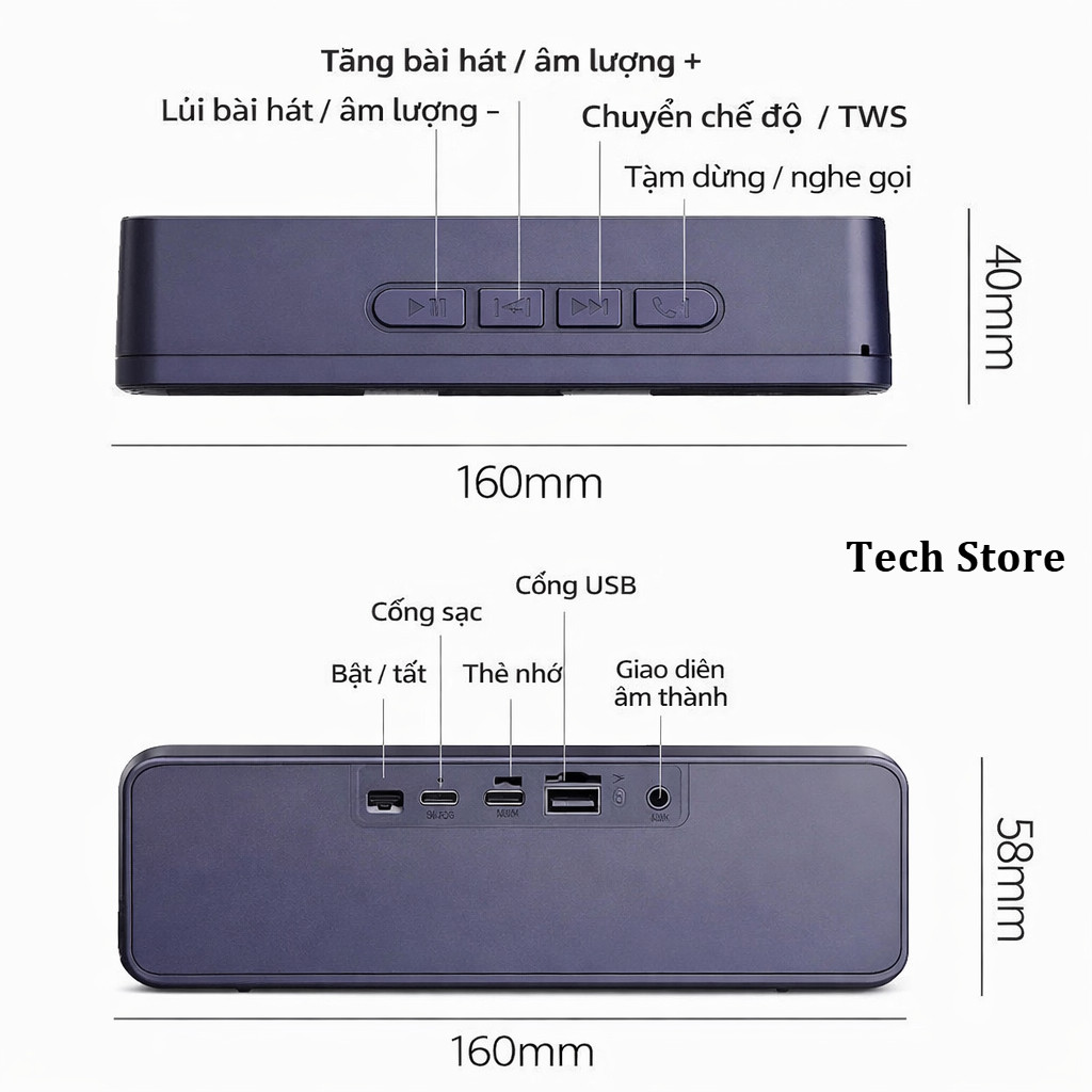 𝐓𝐞𝐜𝐡 𝐒𝐭𝐨𝐫𝐞 Loa Bluetooth Mini HiFi 9D Bass Mạnh, Nghe Nhạc Không Dây Nhỏ Gọn Đa Năng Dùng Được Usb Thẻ Nhớ, Loa Giá Rẻ