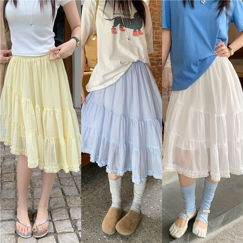 SUXI Váy dài chữ A xù kiểu Pháp, phong cách mới, phù hợp mùa hè 260330