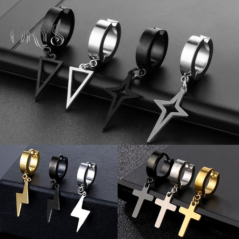 (TFT) Kẹp Bông Tai & Mặt Dây Chuyền Hình Học Tam Giắc Ngôi Sao, thép không gỉ, Phong Cách Punk Goth