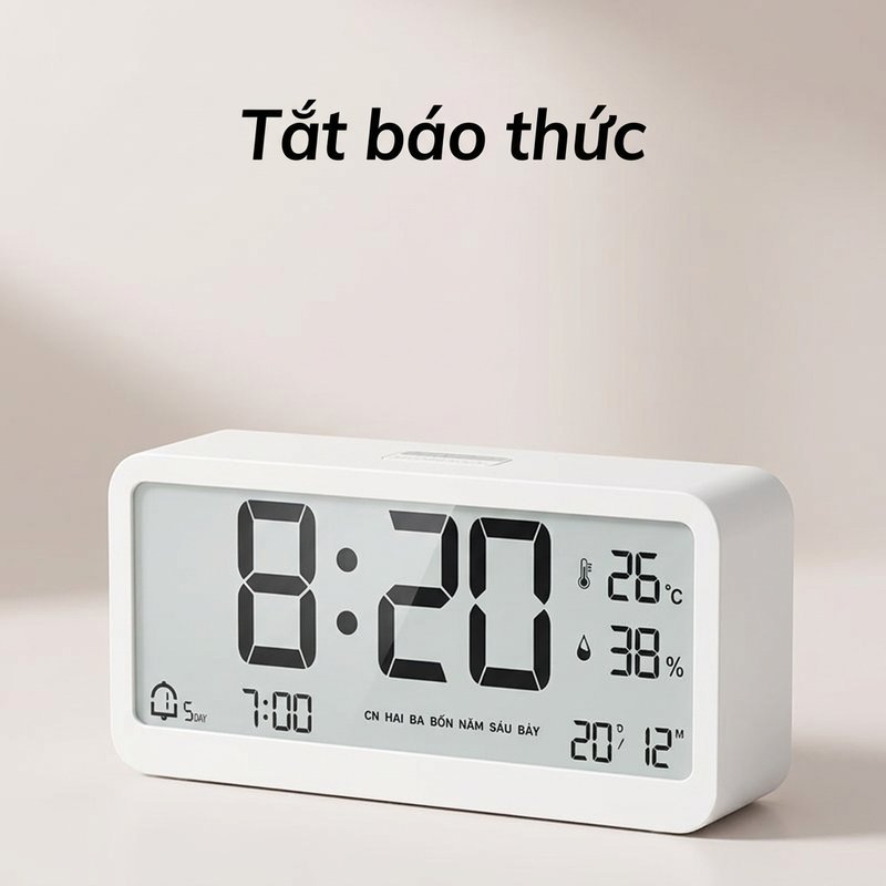 đồng hồ để bàn báo thức màn hình LCD đo nhiệt độ độ ẩm đèn nền 4 chế độ hiển thị ngày tháng nút cảm