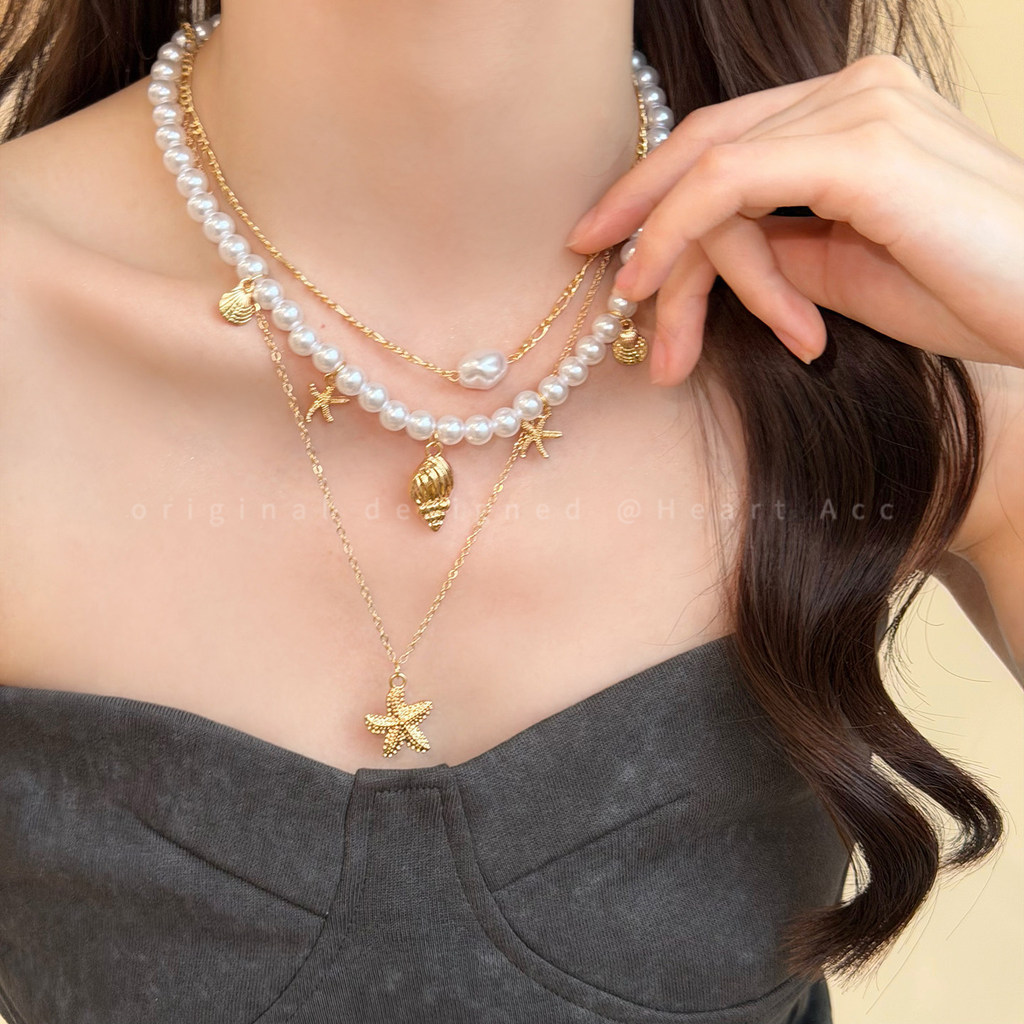 Bộ vòng cổ vỏ sao biển, phong cách khu nghỉ mát bên bờ biển, phụ kiện thời trang cao cấp