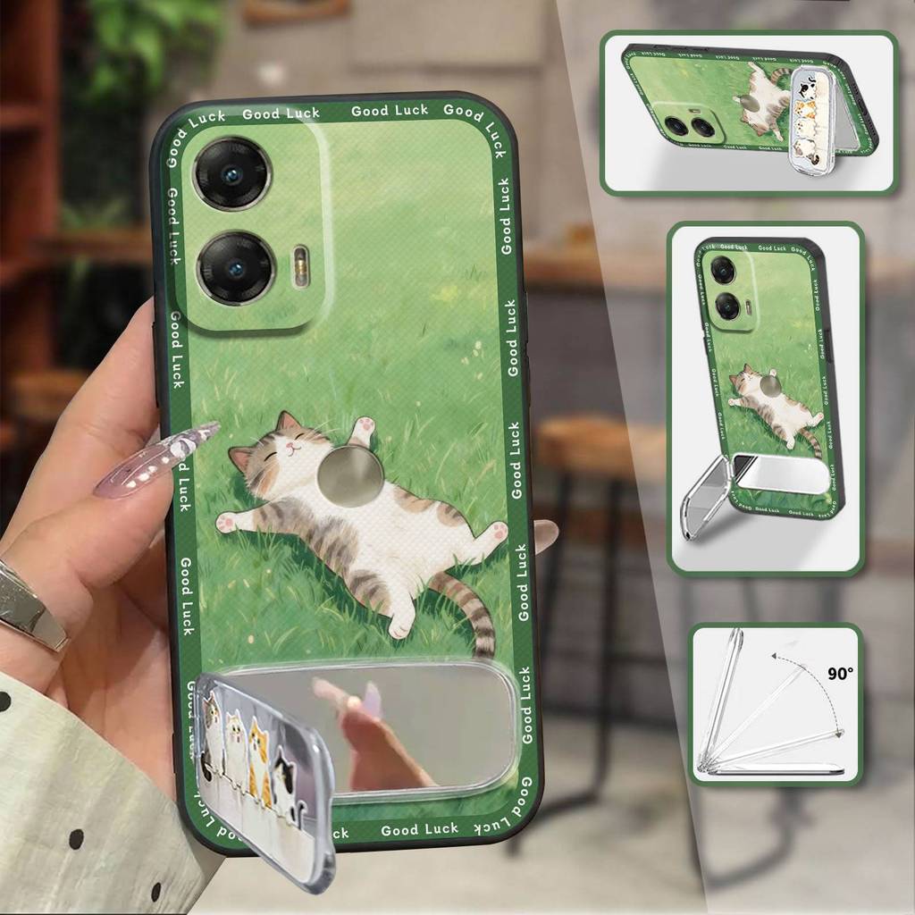 Ốp lưng Chống Sốc Cho MOTO G Stylus 5G 2024 Bền Chống Va Đập Miếng Dán Vải Gương Trang Điểm Túi Điện Thoại TPU Chân Đế Sang Trọng Chống Bụi 3D Bảo Vệ Silicon Dễ Thương