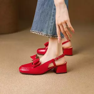 VNMZG34-39 Size Lớn Nơ Ngọt Ngào Bằng Sáng Chế Da Ngón Chân Sandal Nông Lưng Rỗng Khóa Dây Đeo Mary Jane Giày Cưới