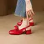 VNMZG34-39 Size Lớn Nơ Ngọt Ngào Bằng Sáng Chế Da Ngón Chân Sandal Nông Lưng Rỗng Khóa Dây Đeo Mary Jane Giày Cưới