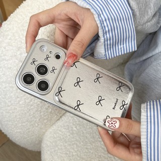 Hàn Quốc Ngọt Ngào Nữ Tính Nơ Da Bạc Wrsit Dây Đeo Ốp Lưng Điện Thoại iPhone 17Promax 17Pro 14 15 16 Pro Max 13 Chống Sốc Bảo Vệ Toàn Bộ Ống Kính Nữ Vỏ Di Động