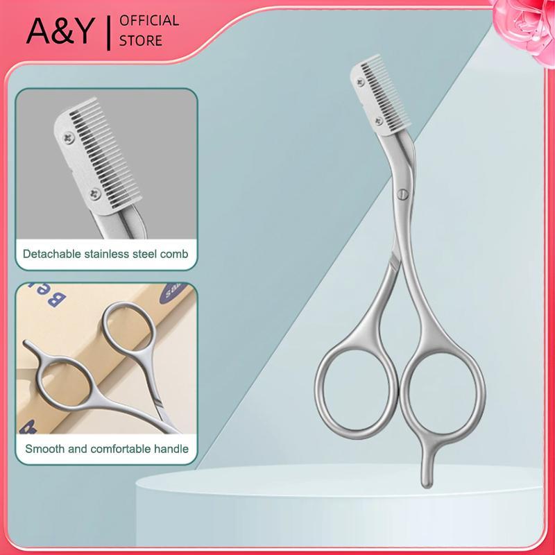 Kéo cắt tỉa lông mày 2 trong 1 A & Y Withbs bằng thép không gỉ, chải lông mày, định hình, dụng cụ làm đẹp