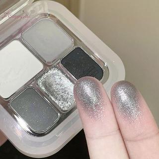 5 Màu Punk y Trang Điểm Mắt Bảng Phấn Mắt Bạc Trắng Xám Đậm Đen Mờ & Shimmer Trang Điểm Tiệc Lâu Dài