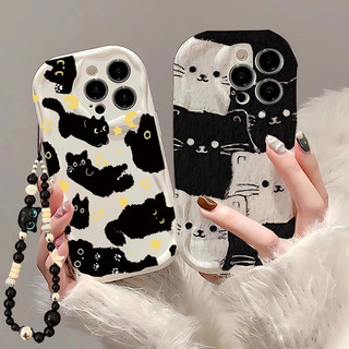 Ốp Lưng Mèo Đen Dễ Thương Cho Huawei Honor X5C X7D X9D 400 Pro Lite X6B X8B X7B X9B X5B X6C X8C X6A X8A X5 X7A Vỏ Có Dây Đeo Cổ Tay Dây Xích Họa Tiết Động Vật