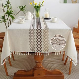 Hàng sẵn có Vận chuyển nhanh 140 * 260cm Khăn trải bàn phong cách mục vụ Hộ gia đình Chống bụi Tua Rua Khăn trải bàn bên tai lúa mì Khăn trải bàn Jacquard Cảm giác cao cấp 01