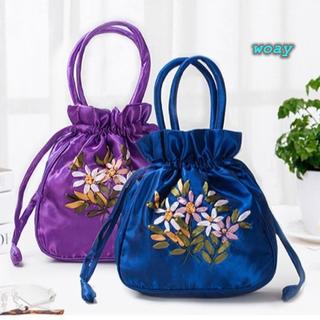 Túi Xô Nữ WOAY, Túi Tay Cầm Trên Họa Tiết Hoa Thêu Nhỏ, Túi Điện Thoại Dacron Thời Trang Phong Cách Quốc Gia Túi Dây Rút Phụ Kiện Thời Trang