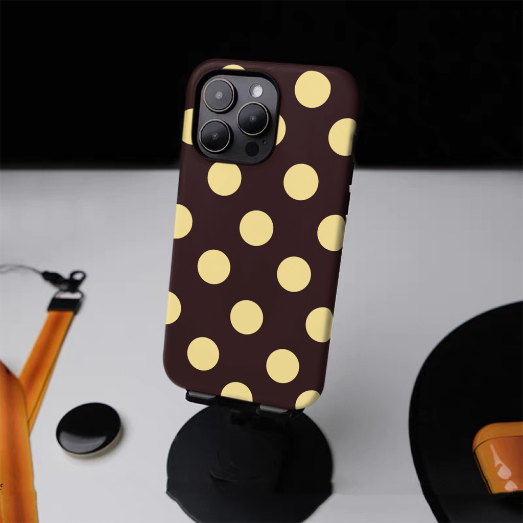 Họa tiết chấm bi màu đen nền màu nâu Thích hợp cho iPhone 17Promax 16Pro 15 11 12 13 14 xs XR 17Air Vỏ cứng hai lớp chống sốc NCNJ