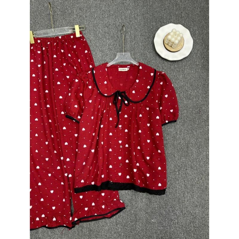 Set pijama nữ ESHOP Đồ Bộ Nữ Mặc Nhà Bigsize Vải Đũi Cotton Hàn Mềm Mịn  Mặc Ngủ Mặc Nhà Cực Mát MS483 Top Women
